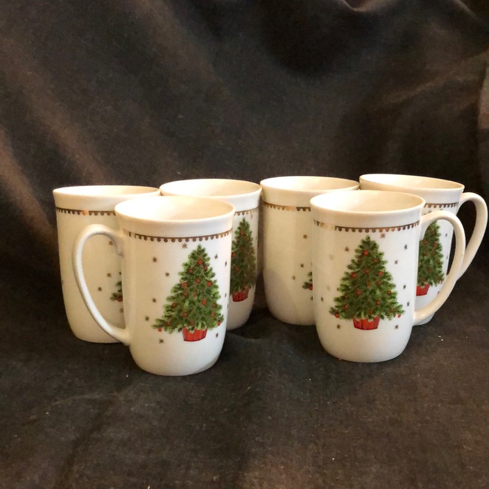 George Good Christmas Holiday Tree Porcelain Set Lot 6 Coffee Mugs